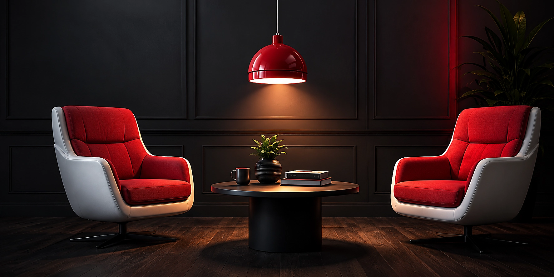 Premium Corvette Lounge with two chairs, hanging lamp and center table